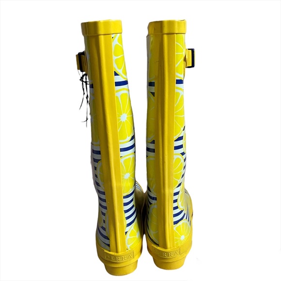 Serra Lemon and Blue Stripes Rain Boots NWT - Picture 5 of 6
